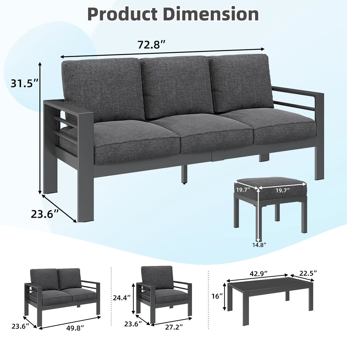 AECOJOY Aluminum Outdoor Furniture Set, 7 Pieces Metal Patio Furniture on sale Outdoor Couch Patio Conversation Set - Light Grey