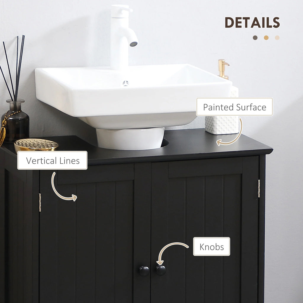 HOMCOM Under Sink Bathroom Cabinet with 2 Doors and Shelf, Pedestal Sink Bathroom Vanity Cabinet, Black