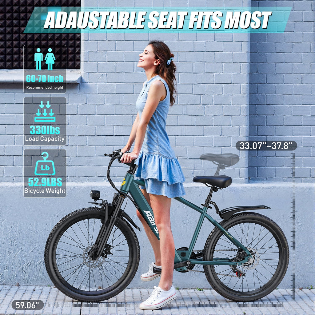 Unibike 24"Electric Bike for Adults, 400W Ebike with 36V 10AH Battery, 40Miles Long Range, Shimano 7-Speed Electric Bicycle, Blue
