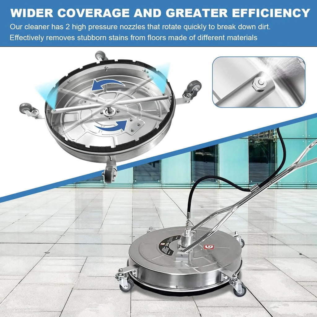 Garvee 24" Pressure Washer Surface Cleaner with Dual Handles Stainless Steel, 4-Wheel Design for Driveways, Sidewalks, Curbs, Decks, & Patios 4900 PSI, High-Efficiency Cleaning Accessory