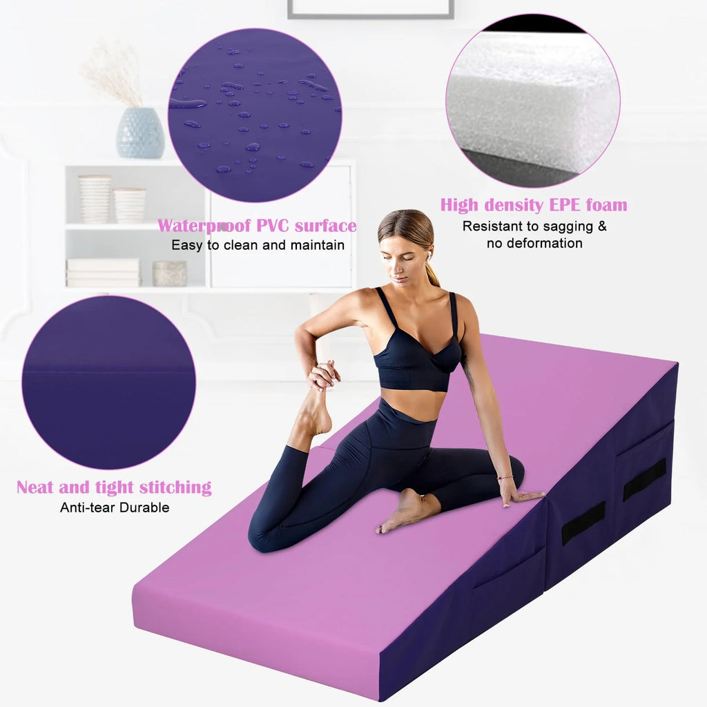 Gymnastics Mat 48x24 Inch Folding Tilt Gymnastics Mat with Handle Gymnastics Mat Home for Kids Indoor/Outdoor Sports, Tumbling Skills Training, Gymnastics Exercises, Cheese Mat, Gymnastics Wedges