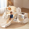 XJD 10 in 1 Toddler Slide, Kids Slide for Toddlers Age 1-3, Toddler Play Climber Slide Playset with Basketball Hoop and Ball, Toddlers Outdoor Indoor Playground(Beige+Coffee)