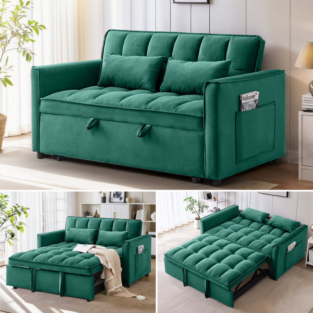 EPOWP Convertible Sofa Bed, 3 in 1 Pull Out Sleeper Loveseat Couch with Storage, Black