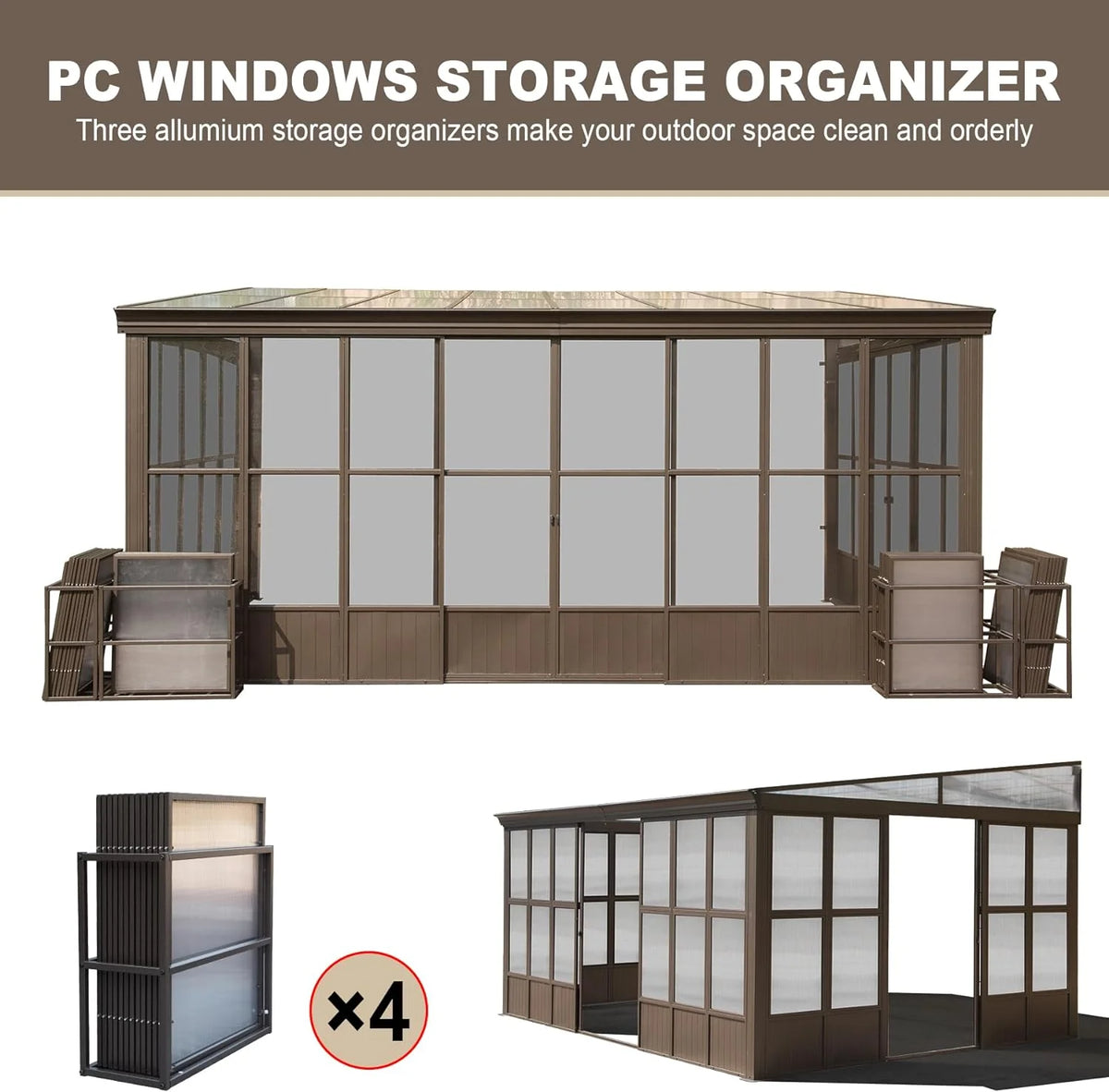 Domi Outdoor Living 10' x 12' Hardtop Lean-to Gazebo, Wall-Mounted with Galvanized Steel Roof Wall Pergola with Aluminum Frame, Curtains and Netting, for Patio, Deck, Garden, Backyard