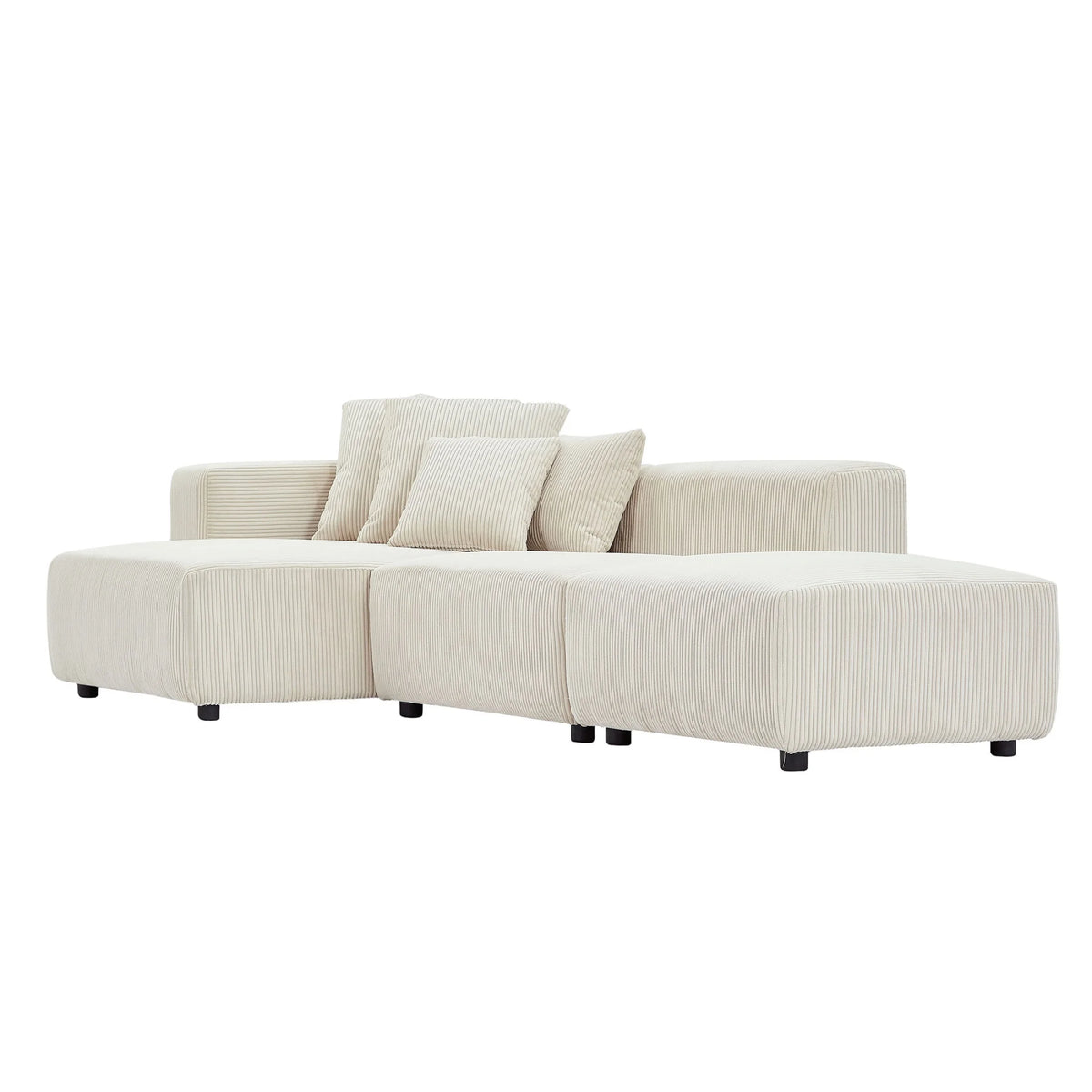 Newboti Furniture Soft Corduroy Sectional Modular Sofa Set, Small L-Shaped Chaise Couch for Living Room, Apartment, Office, Beige 25673