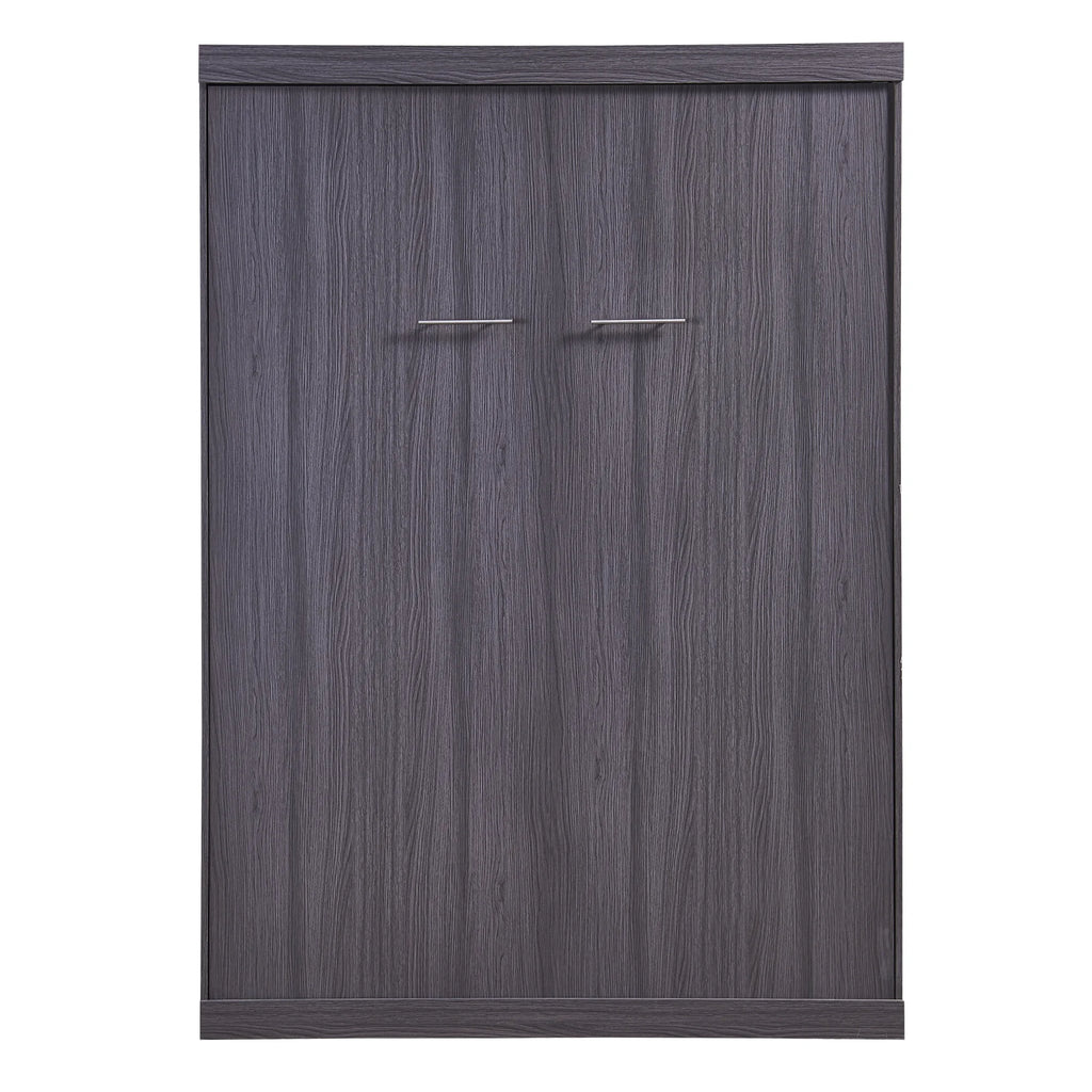 Euroco Wood Full Size Murphy Wall Bed with Wardrobe and Drawers for Living Room, Moveable Wardrobe and Drawers, Space-Saving & Easy Open and Close for Kids Teens Adults, Gray