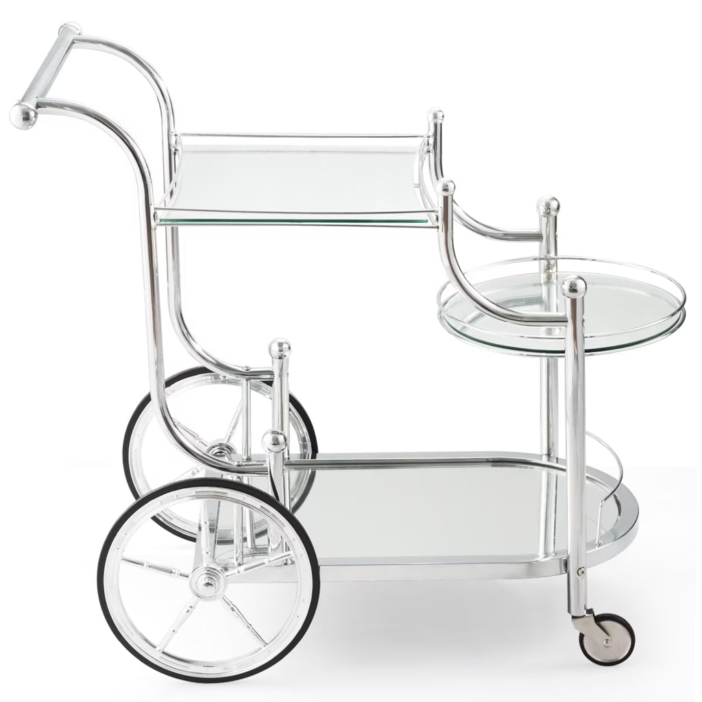 Topbuy Serving Cart Kitchen Bar Wine Tea Cart Glass Shelves with Wheels