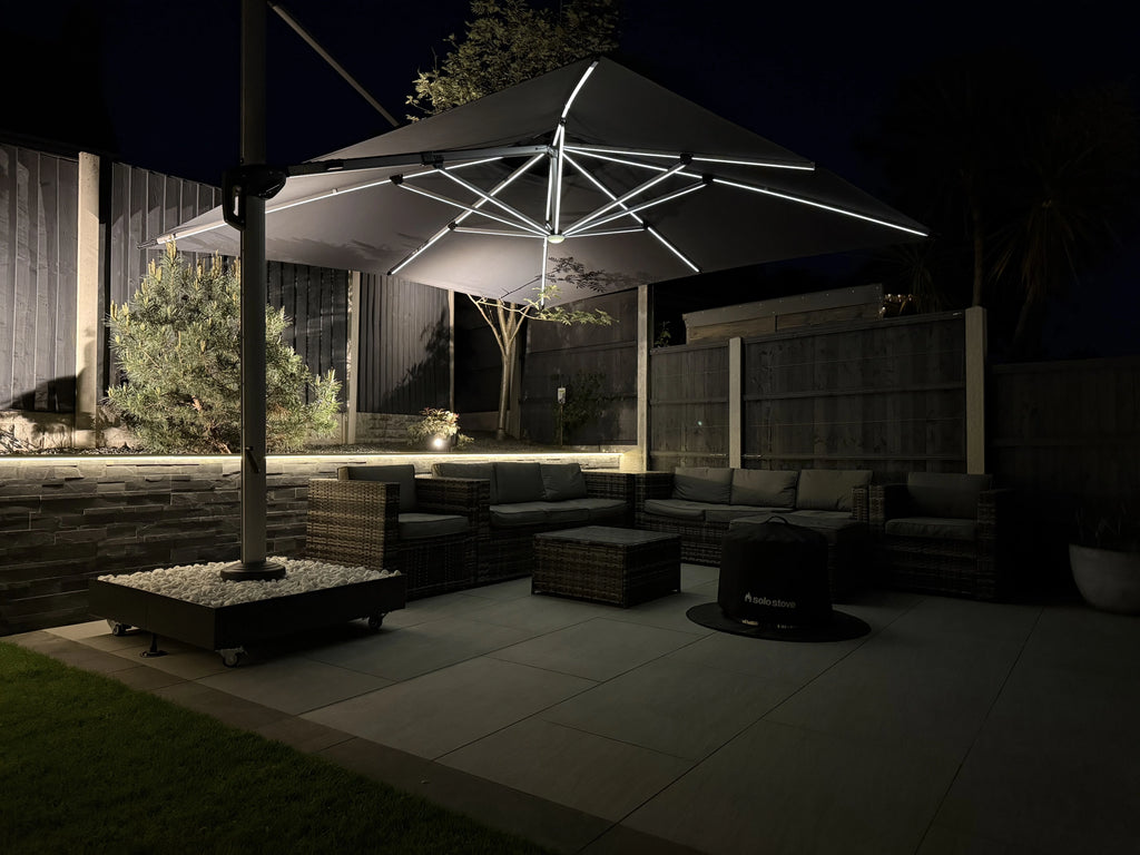PURPLE LEAF 8x8 Ft Cantilever Umbrella Square Outdoor Patio Umbrella Large Offset Hanging Umbrella Aluminum Umbrella with 360°Rotation Adjustable Garden Pool Umbrella,Beige
