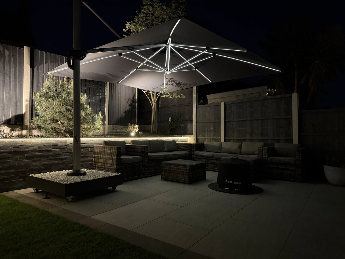 PURPLE LEAF 8x8 Ft Cantilever Umbrella Square Outdoor Patio Umbrella Large Offset Hanging Umbrella Aluminum Umbrella with 360°Rotation Adjustable Garden Pool Umbrella,Beige