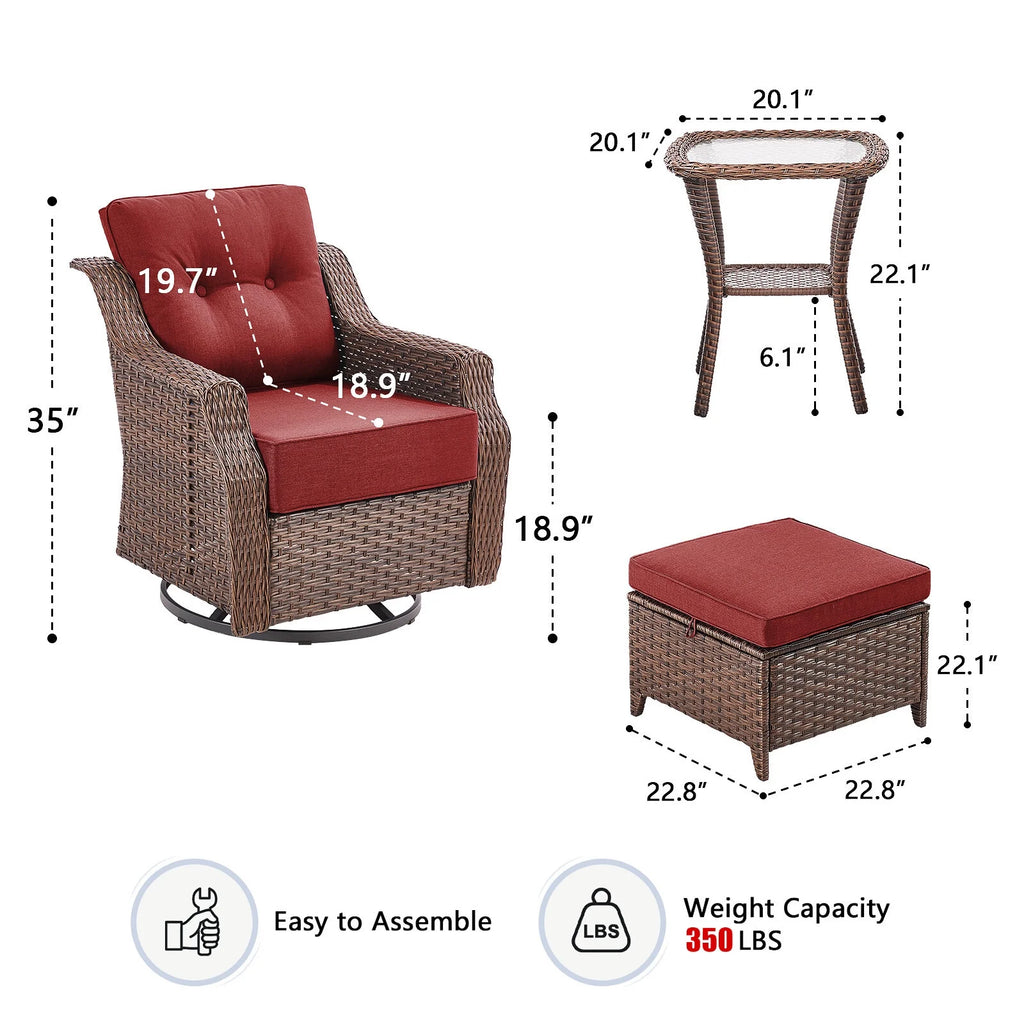 Bellefurn Outdoor Patio Furniture Set with Fire Pit and Swivel Rocker Chair,High-Back Wicker Outdoor Conversation Sets with 3 Seater Couch and Side Table Set for Porch,Deck,Garden