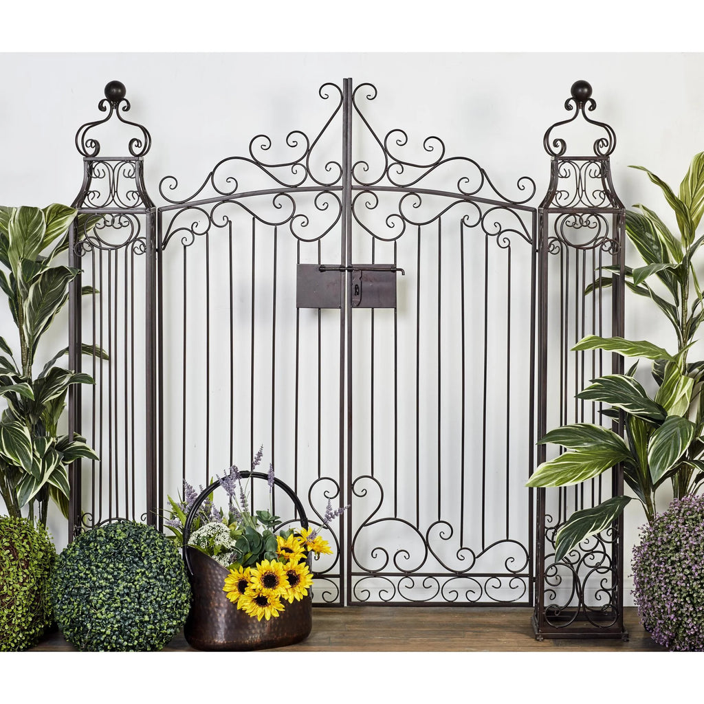 DecMode Traditional Metal Arch with Botanical Design Garden Arbors with Latch Lock Closure, 78"W x 94"H