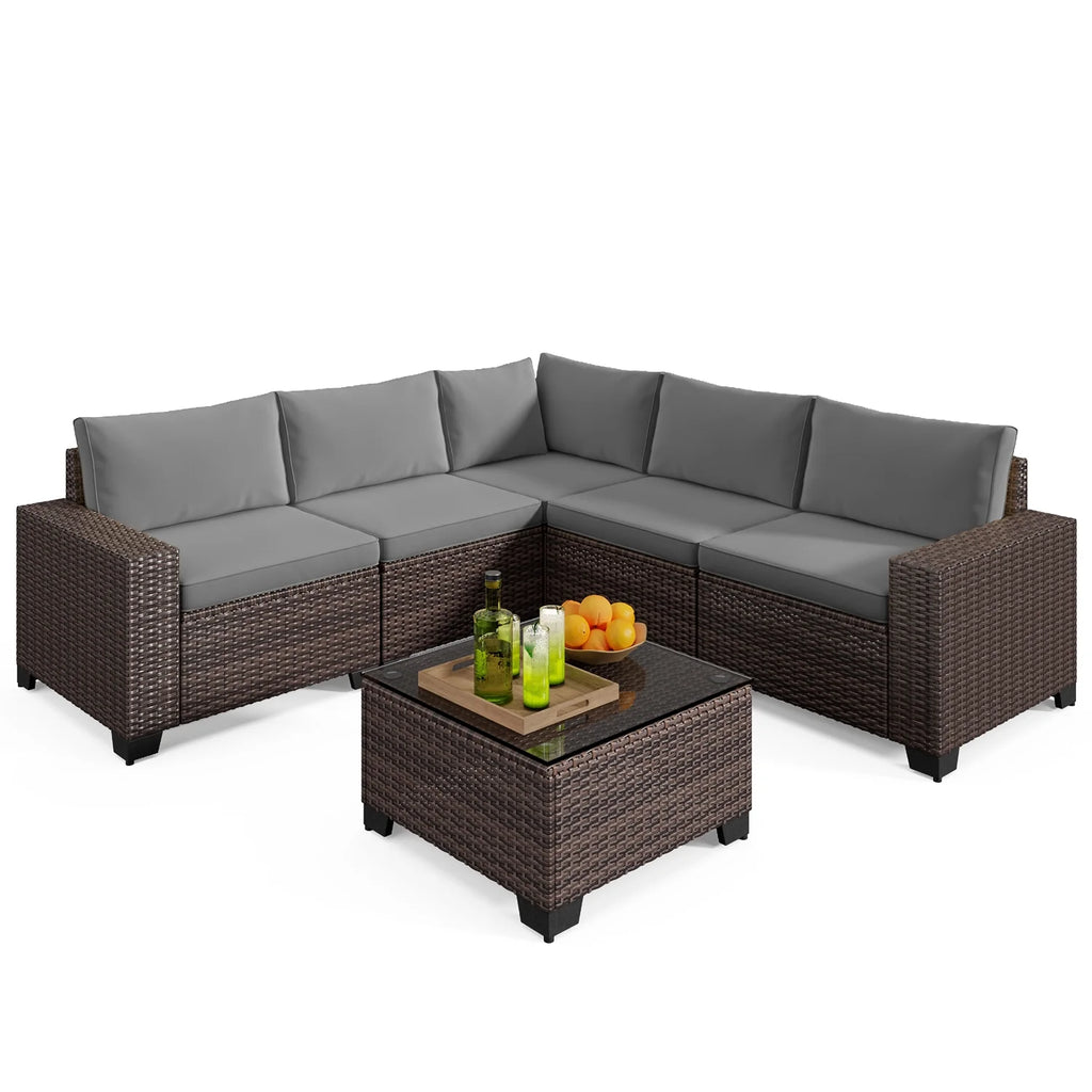 Aiho 7-Piece Rattan Patio Furniture Set , Outdoor Sectional Furniture Set for Patio, Garden, Backyard, Grey