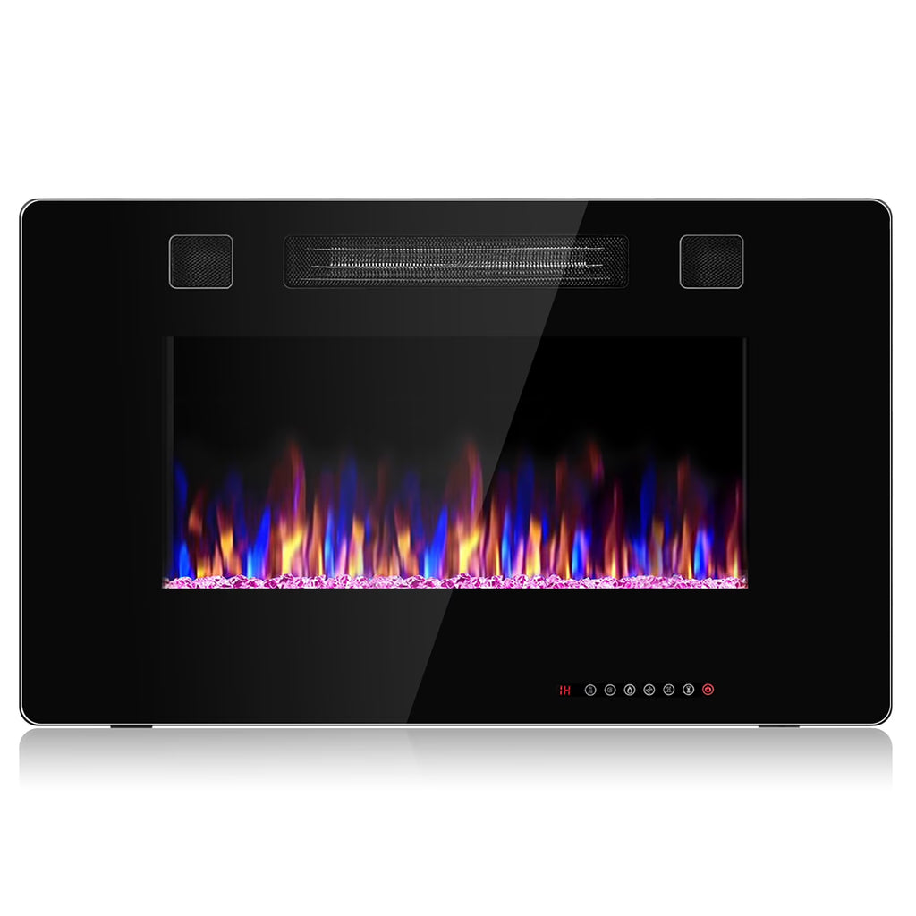 Costway 36'' Electric Fireplace Recessed Ultra Thin Wall-Mounted Heater w/Multicolor Flame