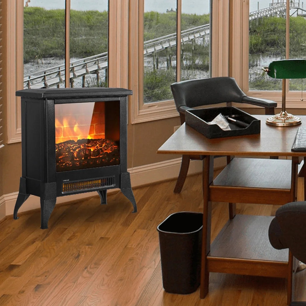 1400W Electric Fireplace Heater, 14" Freestanding Fireplace Stove with Realistic Flame, Portable Fireplace Space Heater for Home Indoor Small Space Use