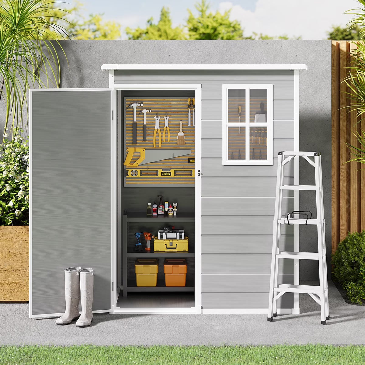 5x3ft 16.6 sq. ft. Outdoor Storage Shed, Asofer Resin Storage Shed, Plastic Garden Shed for Garden, Gray