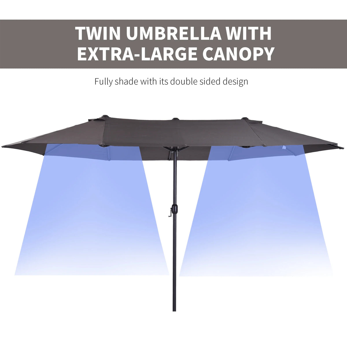 Outsunny Extra Large 15Ft Patio Umbrella,Double-Sided Outdoor Umbrella with Crank Handle and Air Vents for Backyard,Deck,Pool,Market,Gray,Gray Steel Lighting Outdoor Lighting