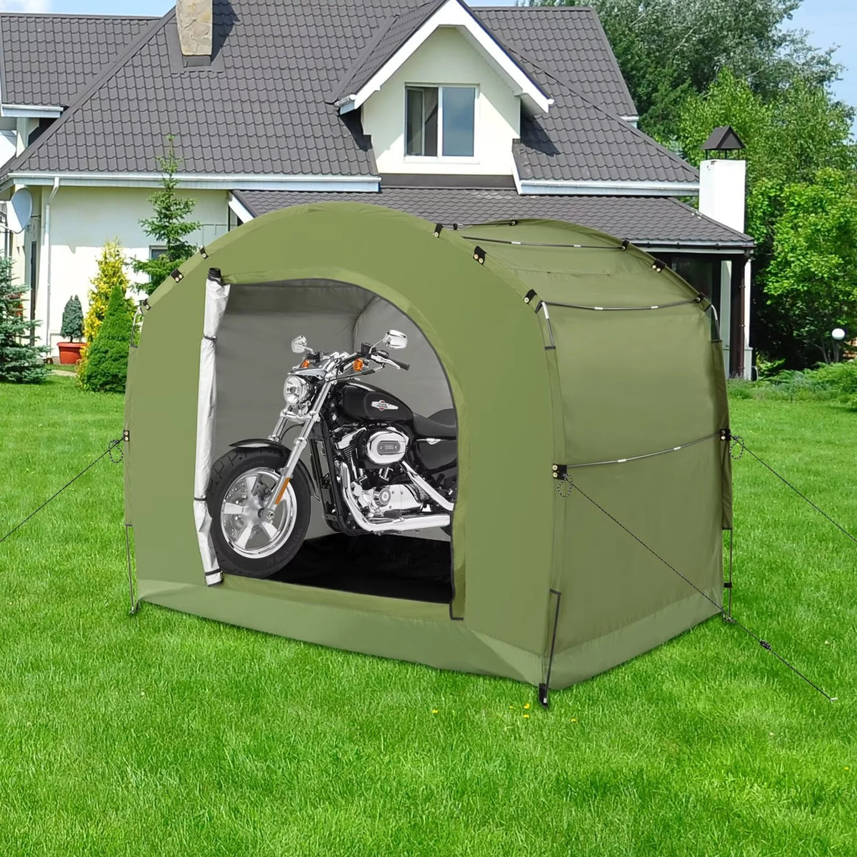 NAIZEA Large Bike Storage Tent, 47" Depth Storage for 6 Bikes Waterproof Outdoor Bicycle Cover, Lawn Mower Garden Tools Shed, Backyard Storage Room Tent Shelter W/Fixing Peg & Rop