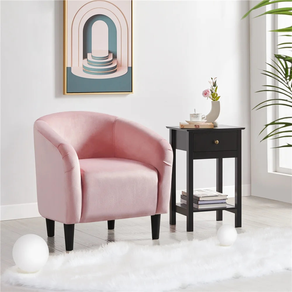 Alden Design Upholstered Barrel Accent Chair for Livingroom, Yellow Velvet