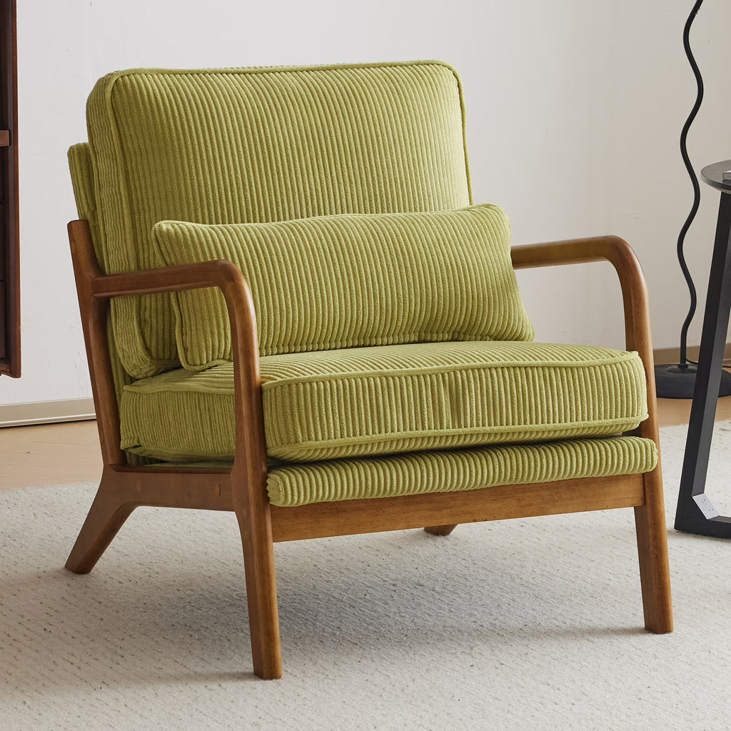 Ktaxon Accent Chair Corduroy Upholstered Armchair, Reading Club Chair with Pillow and Solid Wood Frame for Living Room Bedroom Furniture Off White
