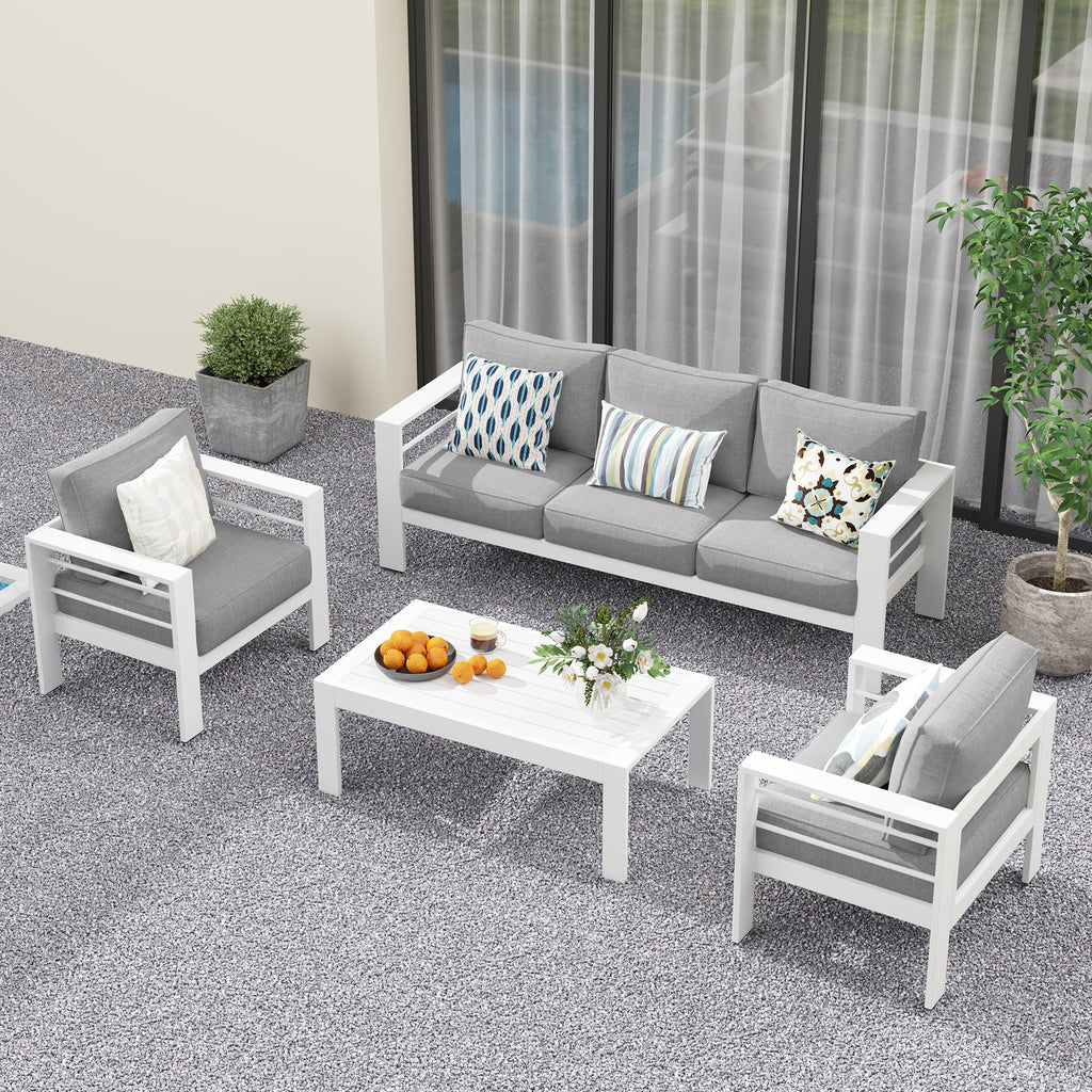 CozyHom 5 Pcs Outdoor Patio Aluminum Furniture Sofa Sets, Outside Patio Conversation Couch Sets With Table&Cushions for Garden Porch, Gray