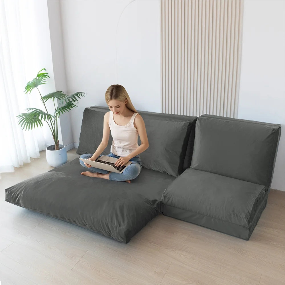 Folding Sofa Bed,Extra Thick and Long Fluffy 4 Position Convertible Flip Lounge Chair,Foam Filling Folding Matress Sofa Bean Bag with Washable Cover,Grey,39x95 Inch