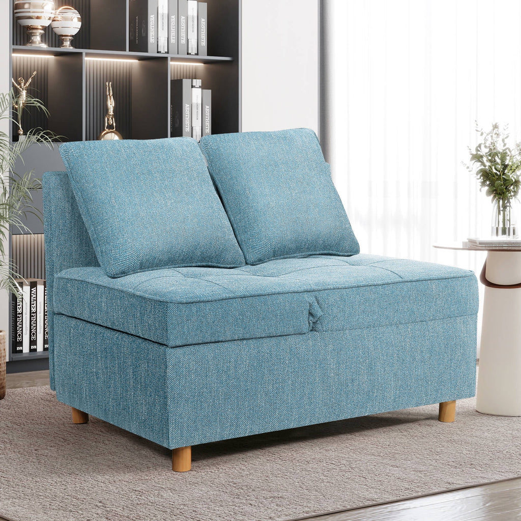 SEJOV 4-in-1 Convertible Sleeper Chair Bed, Linen Sofa Bed for Small Space, Futon Sofa with 2 Throw Pillows for Living Room, Single Recliner with 5 Adjustable Backrest for Bedroom Apartment, Brown