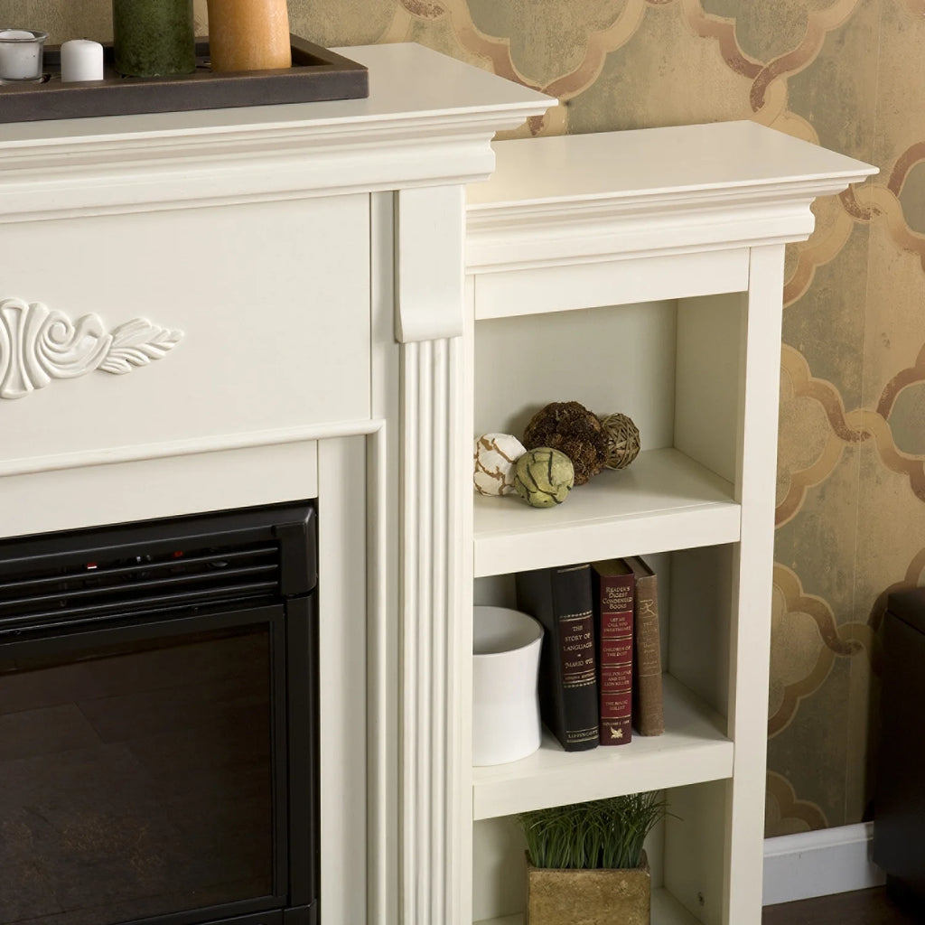 Southern Enterprises SEI Furniture Fredricksburg Wood Electric Fireplace with Bookcases in Brown