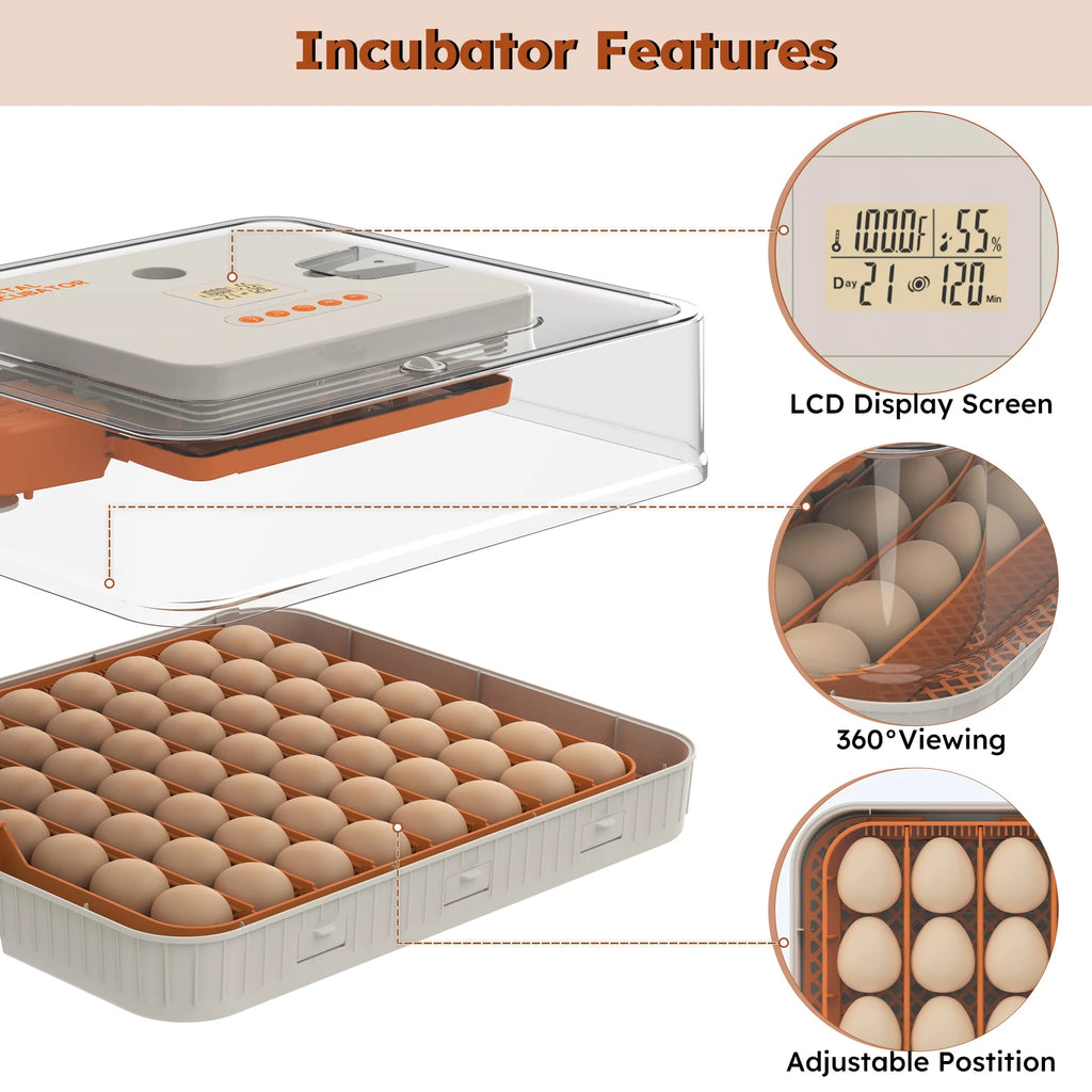 Montary 56 Egg Incubator: Auto Turning, Humidity Control & Water Refill for Chicken/Duck/Goose Eggs w/ Candler