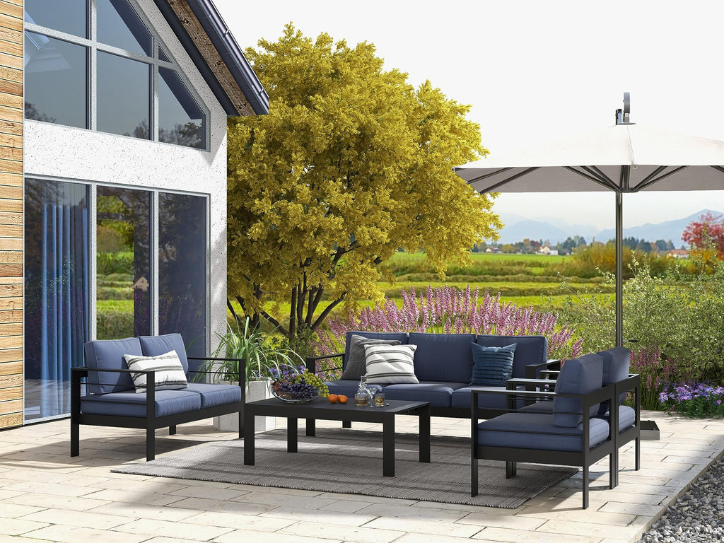CozyHom 5 Pcs Outdoor Patio Aluminum Furniture Sofa Sets, Outside Patio Conversation Couch Sets With Table&Cushions for Garden Porch, Gray