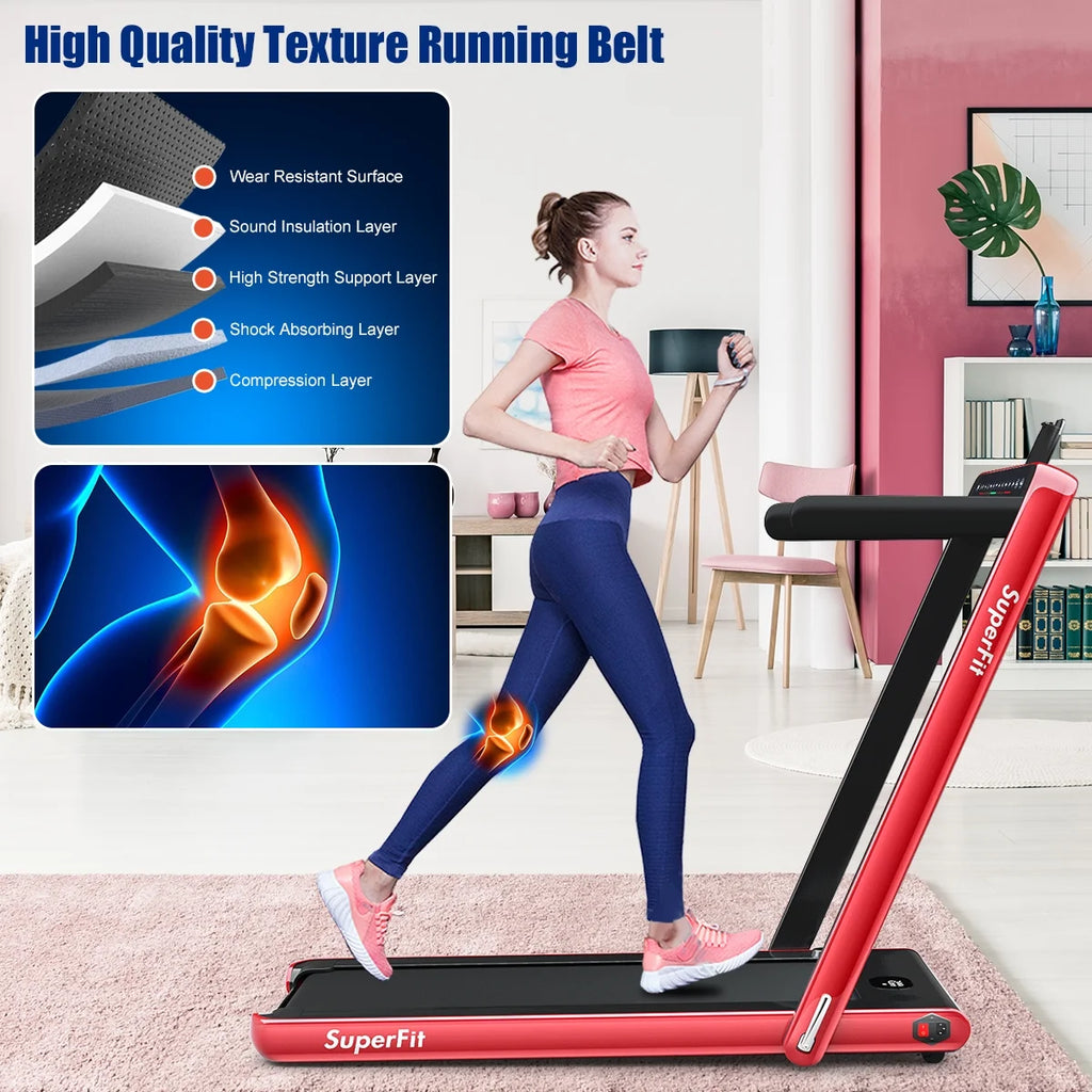 Gymax 2 in 1 Folding Treadmill 2.25HP Running Machine w/ Dual Display APP Control Black