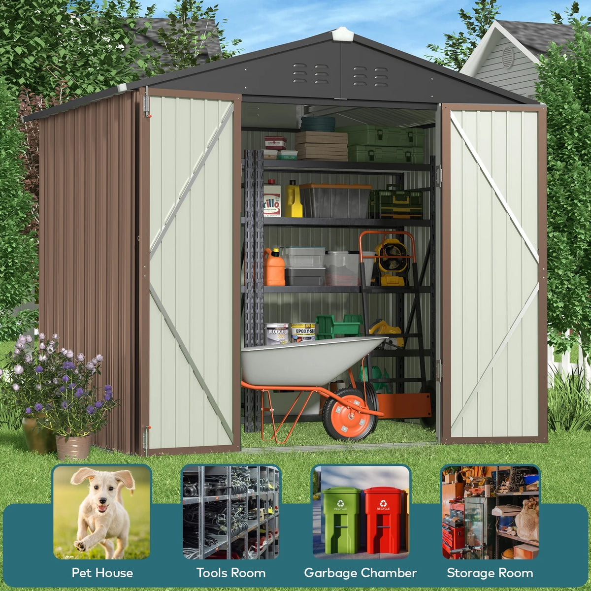 Lockable Lofka 6x4 ft Shed&Outdoor Storage Clearance  - All-Weather Resistant Garden Shed , Grey