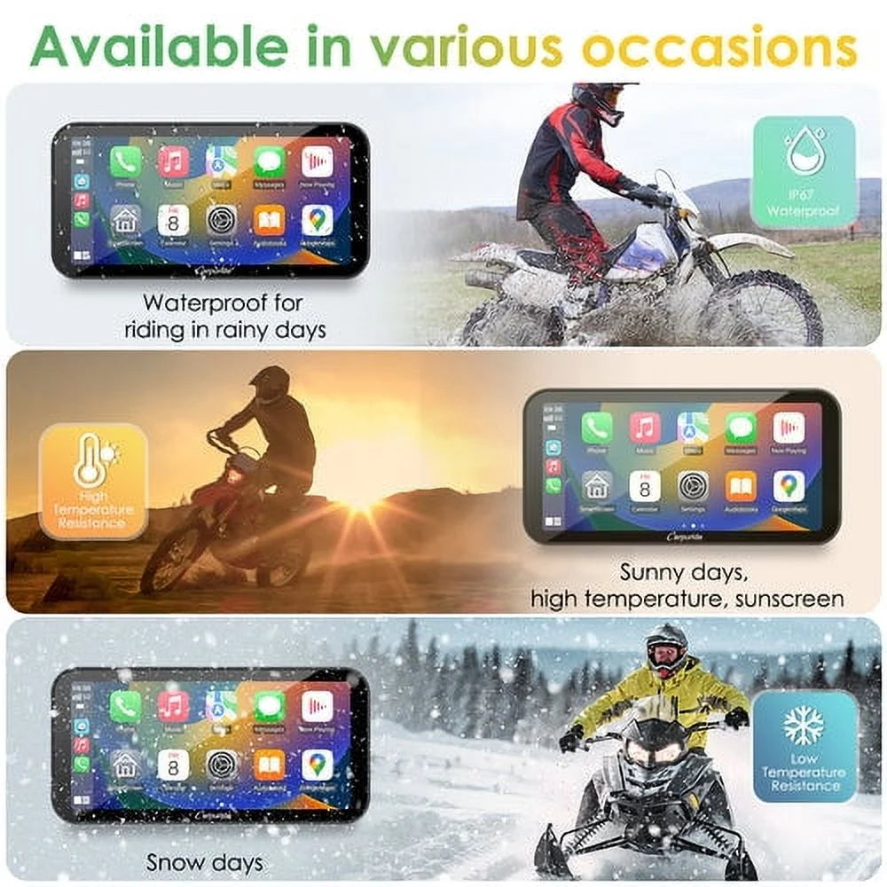 Carpuride W603D Wireless Portable Carplay A-Auto Waterproof IP67 Motorcycle Stereo HD Dual Cameras