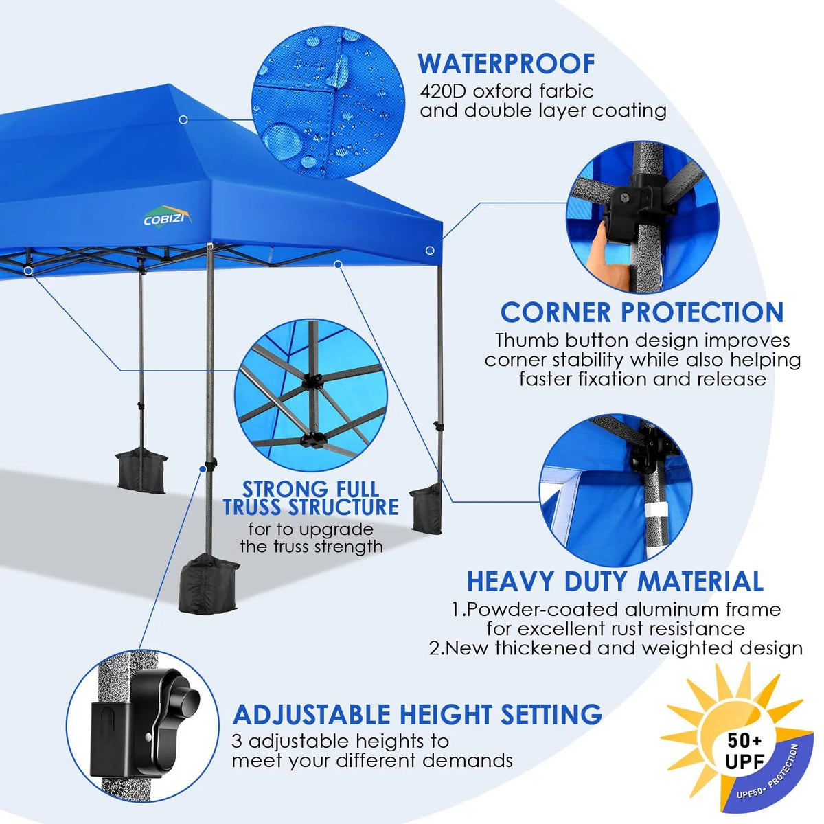 COBIZI 10x15ft Pop up Canopy, Heavy Duty Party Canopy Waterproof Commercial for Outdoor,Black
