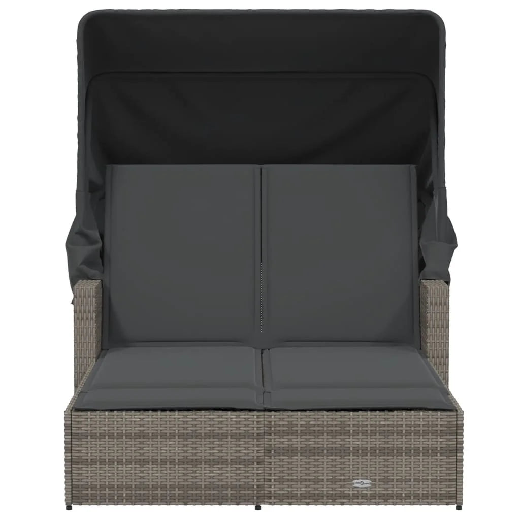 vidaXL Powder Coated Steel Removable Canopy and Cushions Double Sun Lounger, Beige