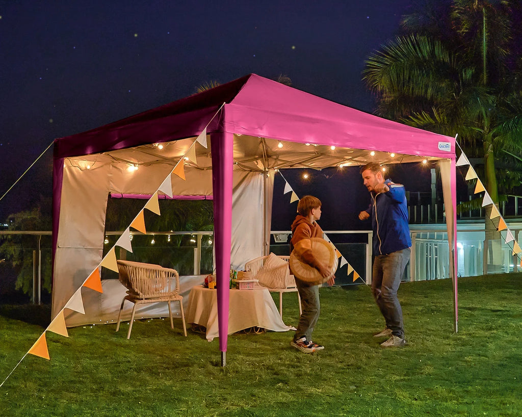 Quictent 8'x8' Pop up Canopy Tent with Sidewalls Instant Outdoor Gazebo Canopy Tent Shelter Enclosed Waterproof, with Wheeled Bag (Pink)