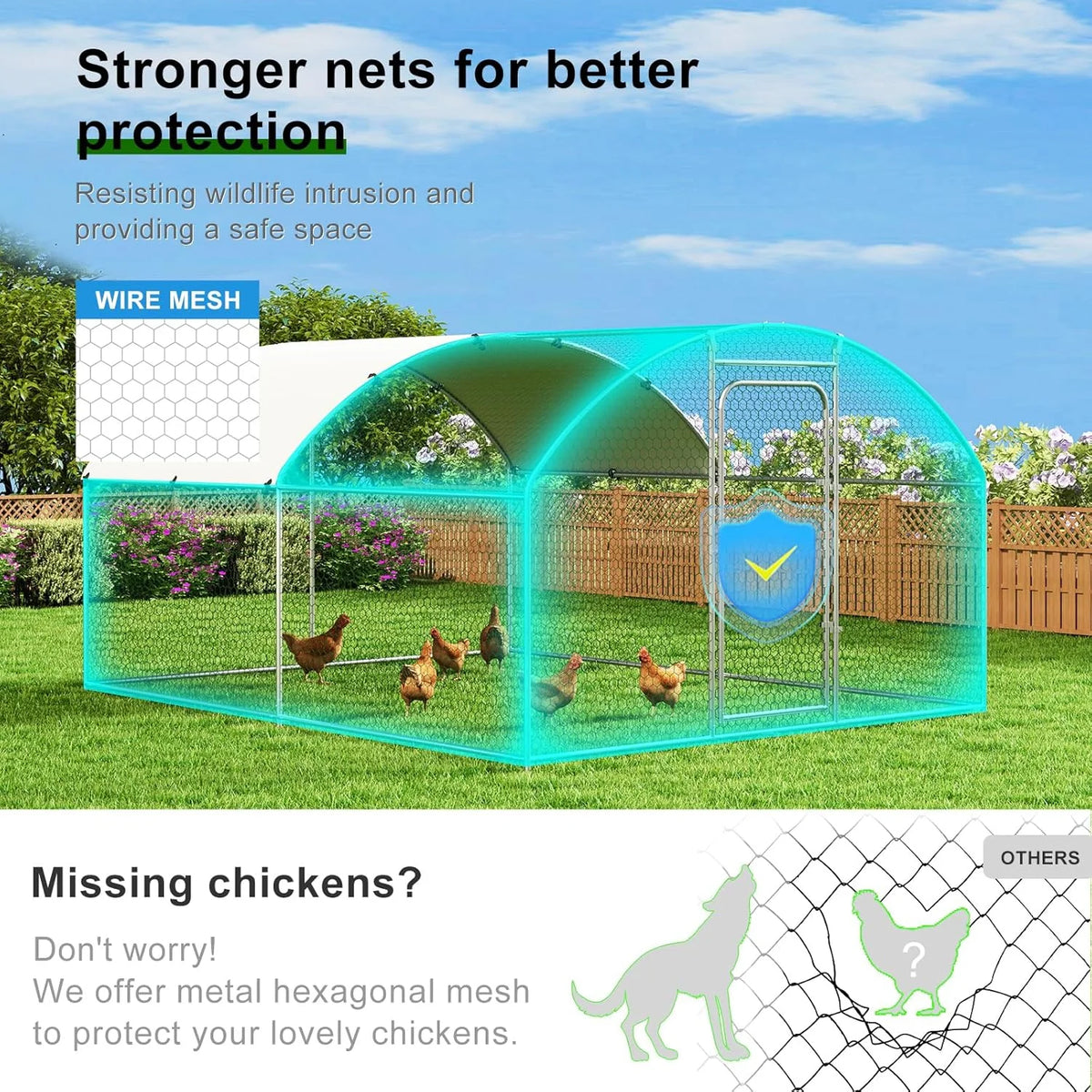 Large Metal Chicken Coop Walk-in Poultry Cage with Waterproof and UV-Resistant Cover Outdoor Chicken Run Hen Rabbit Duck House for Backyard Farm Use Spire Roof(10 W x 4.9 L x 6.4 H)