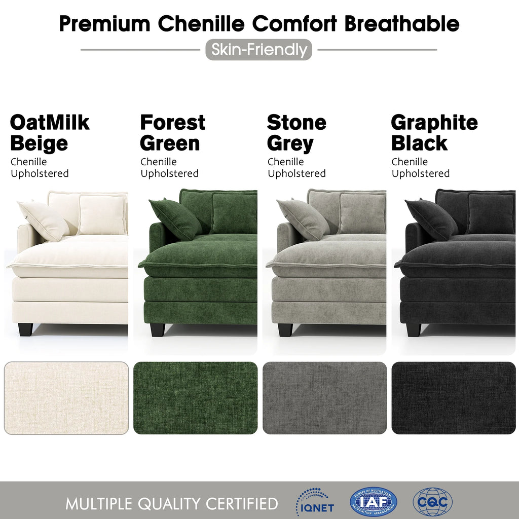 BedLuxury 111.5'' Modular Sectional Sofa with Movable Ottomans, U Shaped Cloud Couch for Living Room, 3-Seat, Beige