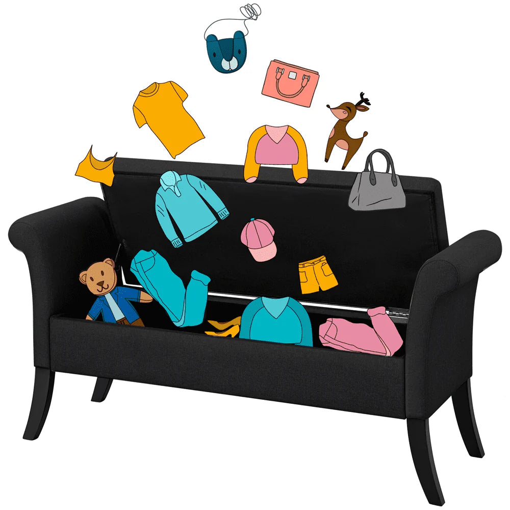 SMILE MART Modern Fabric Tufted Storage Bench with Rolled Arms for Home, Black
