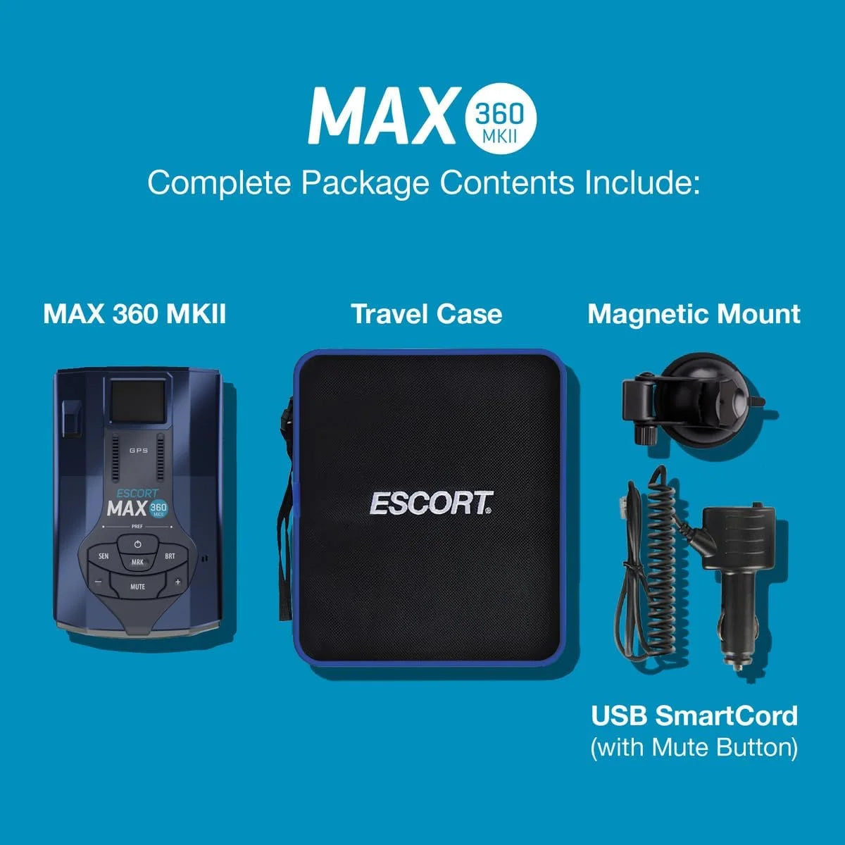 Escort MAX 360 MKII Bluetooth Radar Detector (Blue Edition), 360 Awareness, Exceptional Range, Apple CarPlay & Android Auto