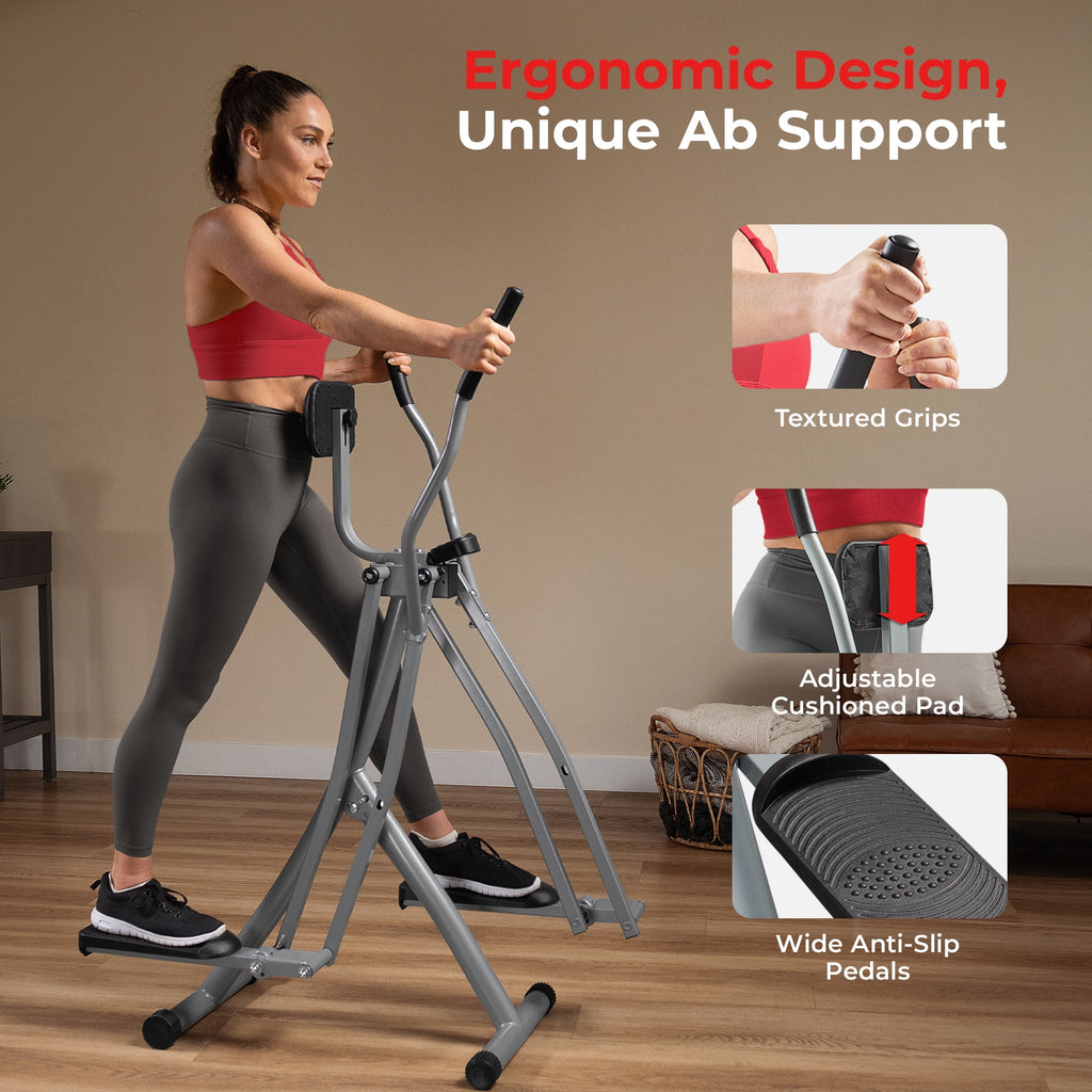 Sunny Health & Fitness Manual Air Walker Elliptical 30 Stride, Low Impact, Lightweight, Quiet with Free SunnyFit App