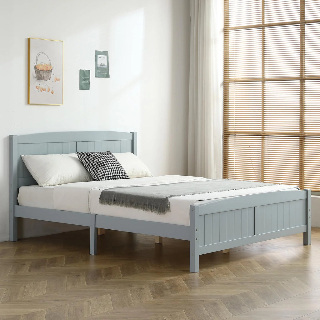 Ktaxon Deluxe Wood Platform Bed with Headboard, Teen Bed Gray,Twin