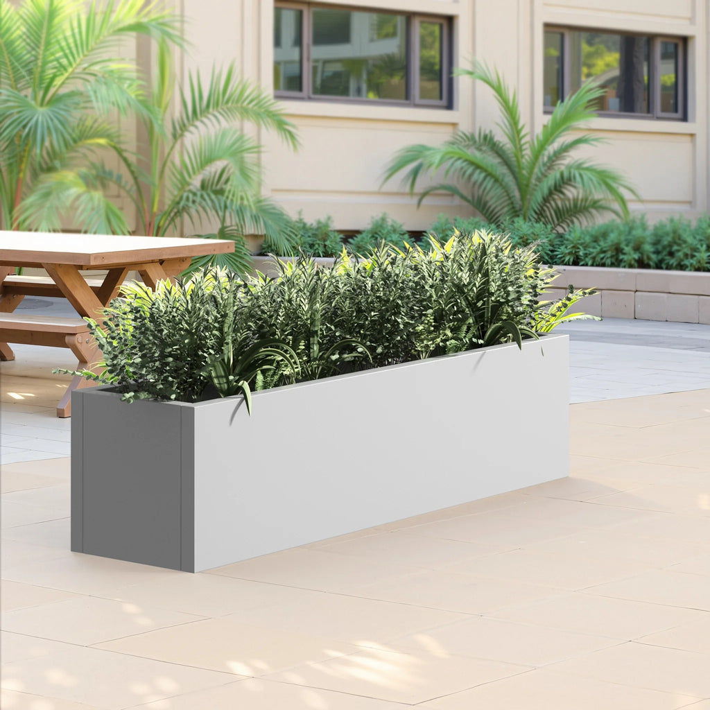 MAYEERTY 36*9*9" Gray Modern Large Rect Metal Planter Box with Drainage Hole for Outdoor Gardening & Balcony