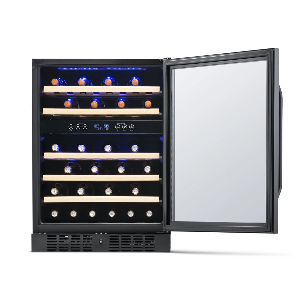 Newair 24-inch 46 Bottle Wine Cooler Refrigerator, Built-in Dual Zone Wine Fridge in Black Stainless Steel for Home, Office or Bar