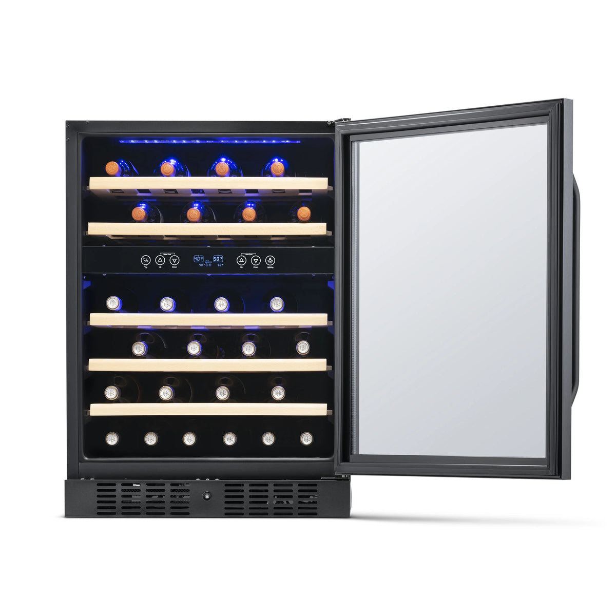 Newair 24-inch 46 Bottle Wine Cooler Refrigerator, Built-in Dual Zone Wine Fridge in Black Stainless Steel for Home, Office or Bar