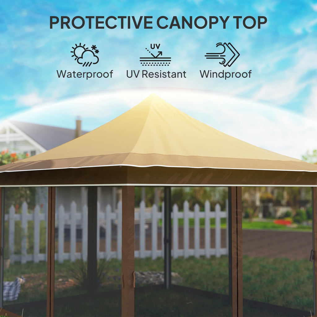 Outsunny 12 x 12 ft. Pop Up Canopy Tent with Mesh Netting, Height Adjustable, UPF50+ Instant Sun Shelter, Beige