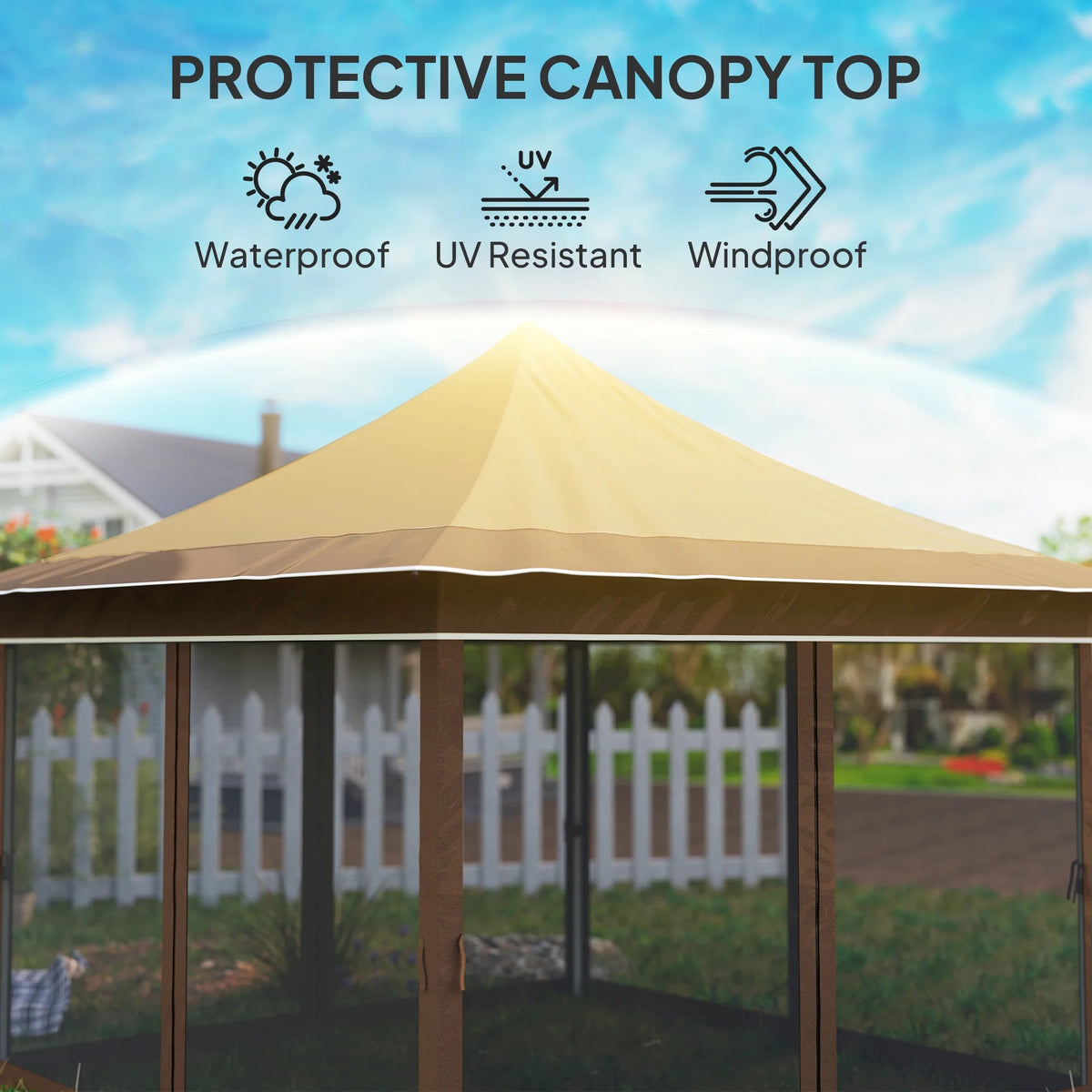 Outsunny 12 x 12 ft. Pop Up Canopy Tent with Mesh Netting, Height Adjustable, UPF50+ Instant Sun Shelter, Beige