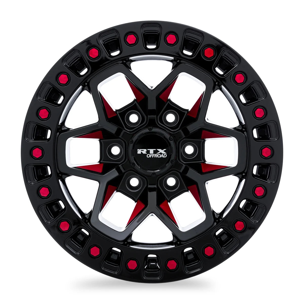 RTX Zion 17x9 5x127 ET-15 CB71.5 Gloss Black Milled Red Wheel