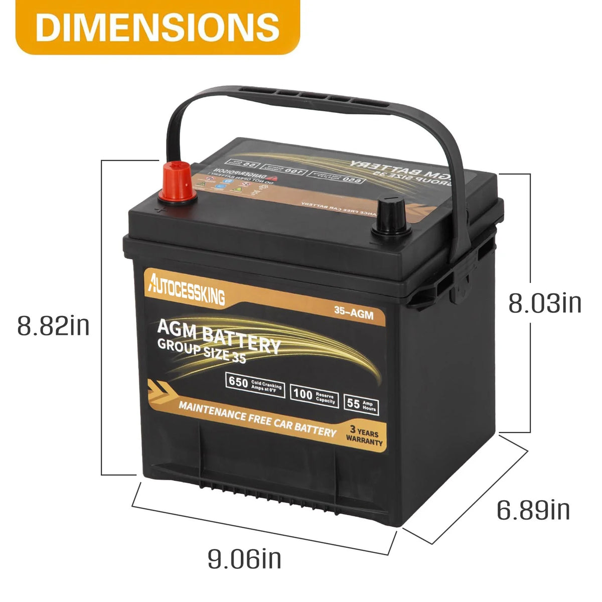 Autocessking Platinum AGM Battery, Group 47 Rechargeable Automotive Batteries for Car, 12V H5 680CCA 60Ah 100RC