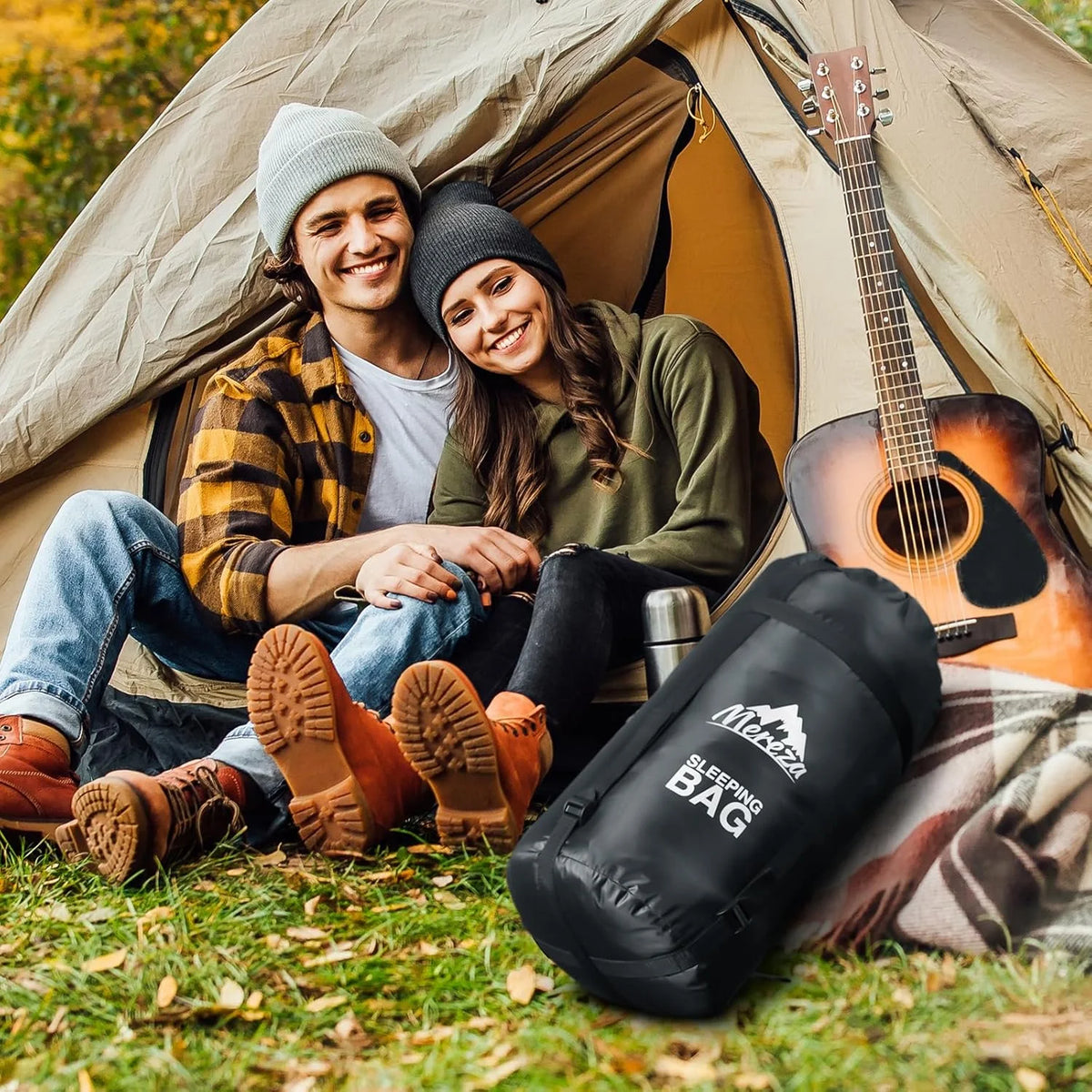 Double Sleeping Bag for Adults Mens with Pillow, XL Queen Size Two Person Sleeping Bag for All Season Camping Hiking Backpacking 2 Person Sleeping Bags for Cold Weather & Warm