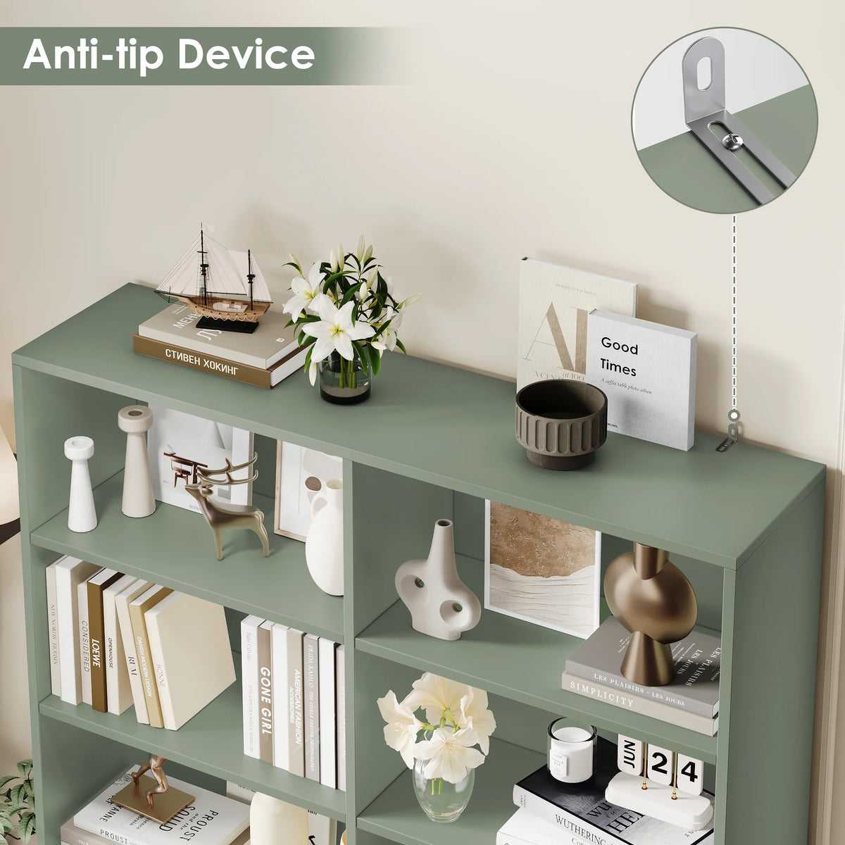 Homfa 73 Tall Bookcases with Doors, 8 Cubes 6-Tier Double Row Bookshelf, White Bookcase for Living Room Home Office